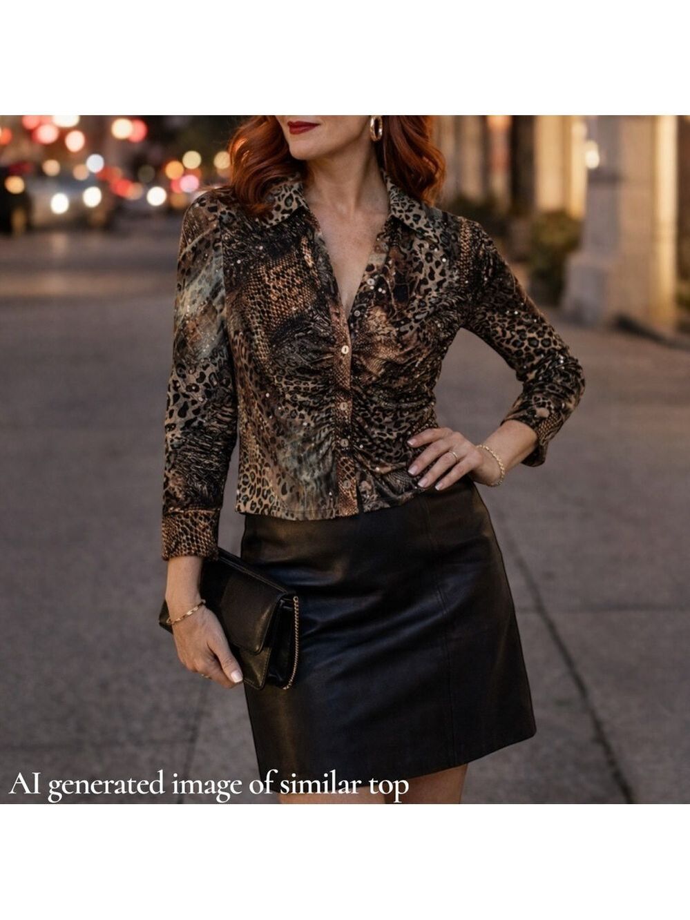 Joseph Ribkoff Animal Print Ruched 4 XS Blouse Evening Glam Statement Top Sexy